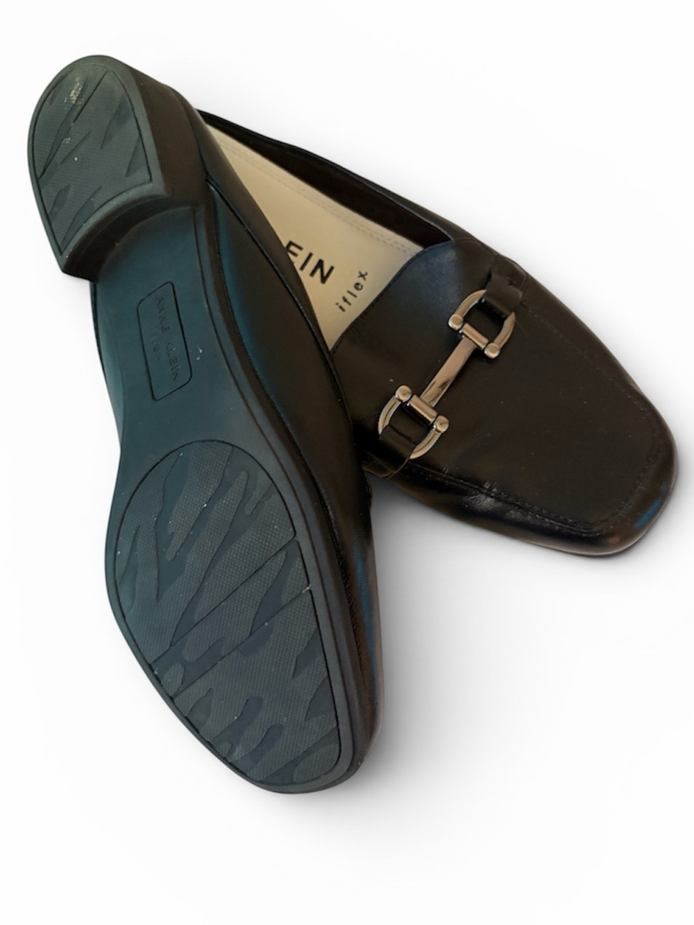 Anne Klein Black Leather Mule Loafers with Silver Buckle - Picture 7 of 10